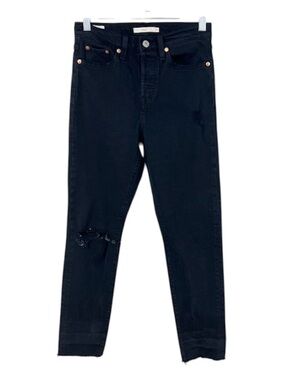 Levi's Wedgie Straight Leg High Rise Button Fly Jeans, Black Distressed Size 25